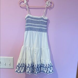 Polo by Ralph Lauren White Dress with Blue Embroidery